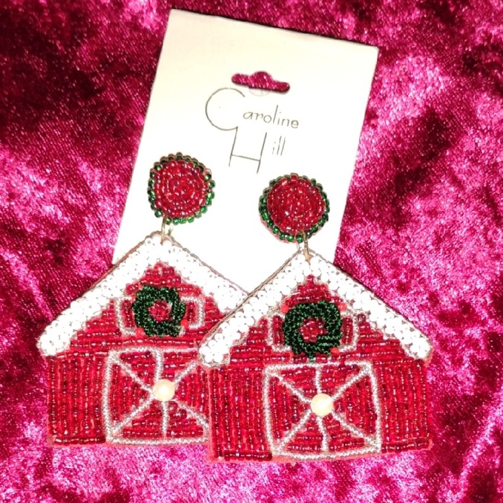 Caroline Hill Red Beaded Barn Earrings
